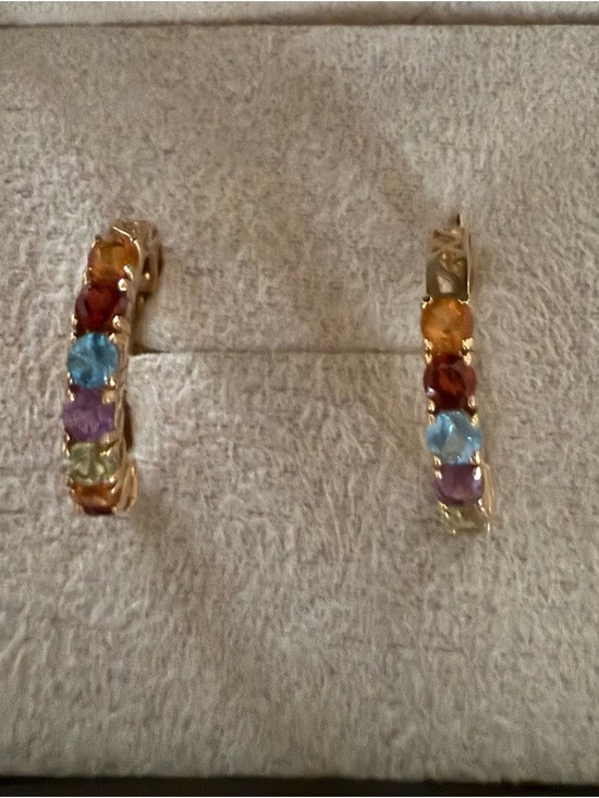 Jewelry - 14 KT Gold Semi- Precious Gemstone Hoop Earrings